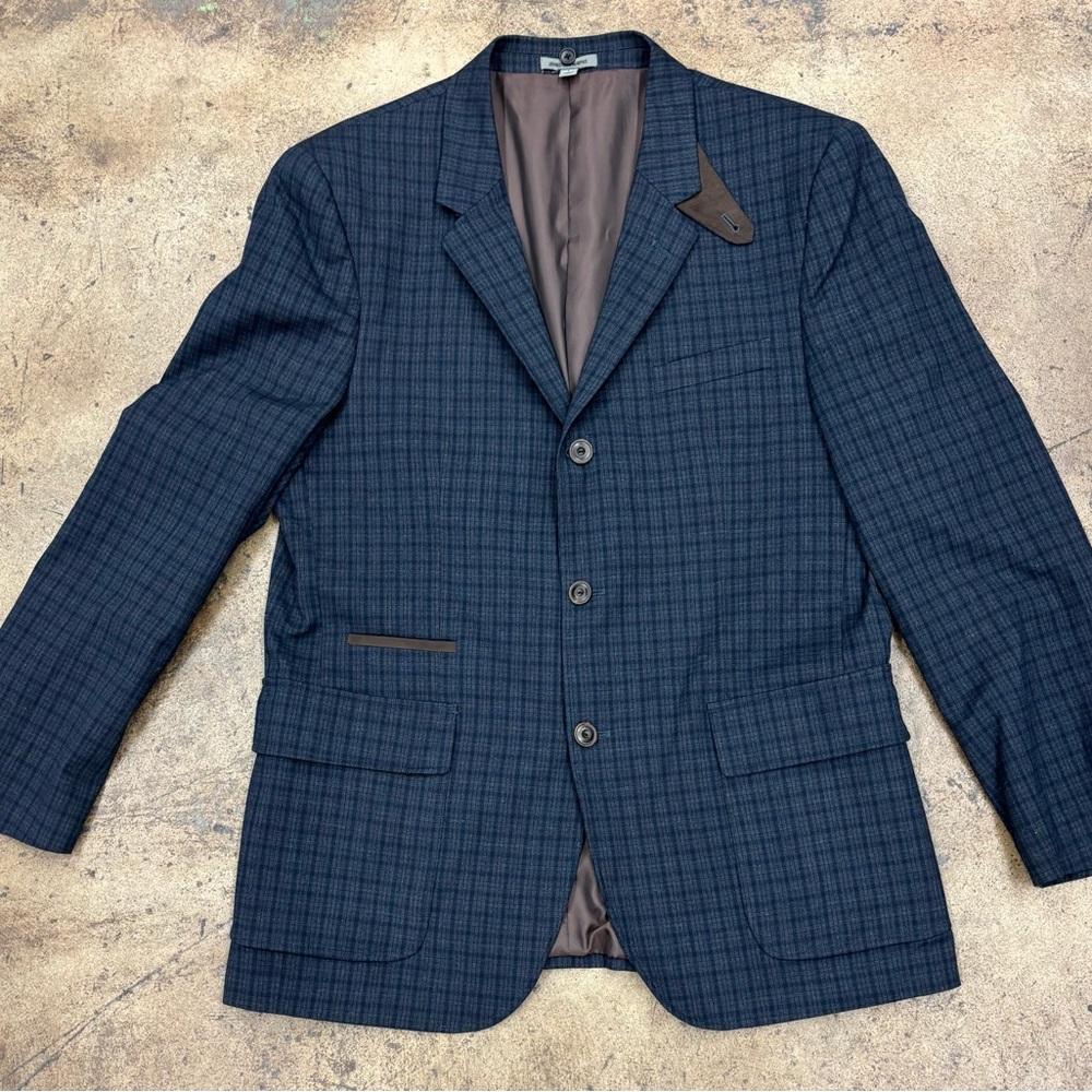 Johnston & Murphy Dark Blue Plaid Blazer